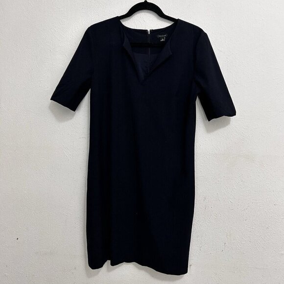 Ann Taylor Dresses & Skirts - Ann Taylor Navy Blue Short Sleeve Shift Dress Size 8 Split Neck Business  Casual